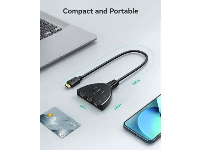 Alt view image 6 of 7 - HDMI Switch 4K, VILCOME 3 Port HDMI Switcher 3x1 HDMI Splitter Hub 3 in 1 Out with Pigtail Cable Supports 4K 3D HD 1080P for Xbox PS4 Roku HDTV
