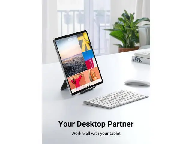 Alt view image 3 of 7 - Tablet Stand Holder Adjustable Portable Desktop Dock Office Compatible with iPad Pro 11 9.7 10.5 Air Mini 5 4 3 2 iPhone 17 16 15 14 13 12 Black