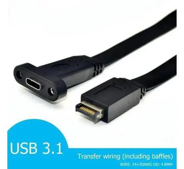 Alt view image 2 of 4 - 30cm USB 3.1 Front Panel Header Type E Male To USB-C Type C Female Motherboard Expansion Cable Connector wire cord with Baffles