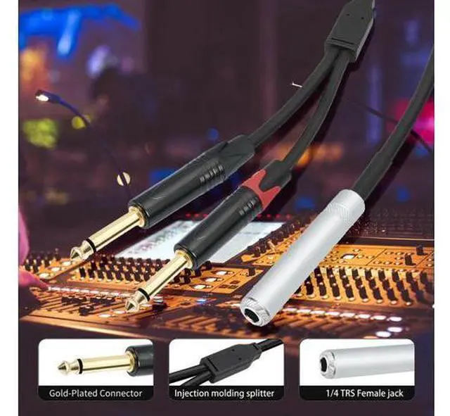 Alt view image 3 of 3 - 6.35mm 1/4 TRS Female To Dual 6.35mm TS Male Y Splitter Cable Stereo Breakout Cable for Mixer Speakers and Home Stereo System