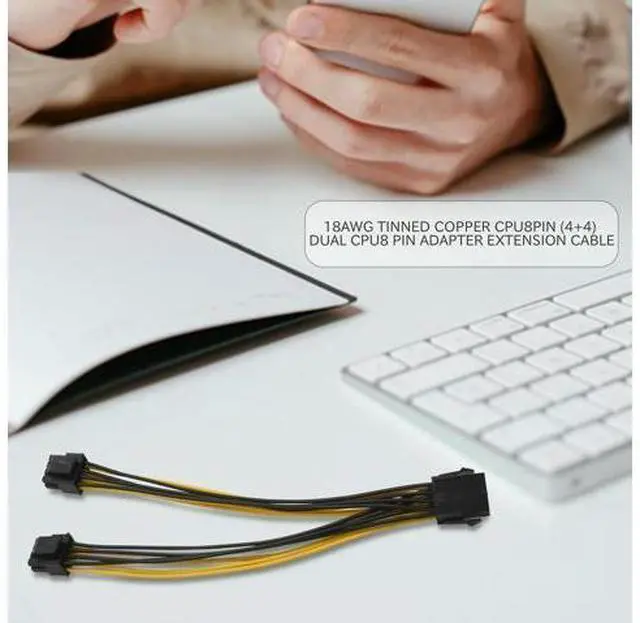 Alt view image 2 of 4 - CPU 8Pin Female 1 To 2 Male 4+4Pin Y Splitter Power Supply Cable Cord 18AWG 20CM