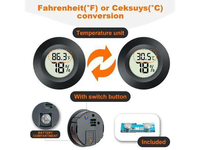 Alt view image 4 of 6 - 2 Pack Hygrometer Thermometer Mini Digital LCD Monitor Indoor/Outdoor Humidity Meter Gauge Temperature for Humidifiers Dehumidifiers Greenhouse Reptile Humidor Fahrenheit/Celsius(/) by QPEUIM
