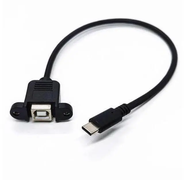 Main image of 0.3m USB 2.0 B Female to Type-C 3.1 Male Cable for Printer Computer Case Panel Installation With Screw Hole Connector