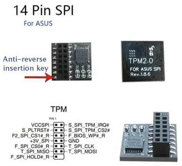 Alt view image 2 of 3 - TPM 2.0 Encryption Security Module 14 Pin SPI TPM2.0 Security Module Encryption Security Board for Motherboard