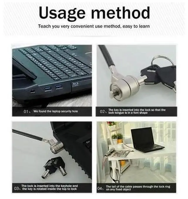 Main image of Laptop Computer Lock Laptop Lock Anti-Theft Lock Universal Retractable Spring Rope Steel Cable Key Computer Lock