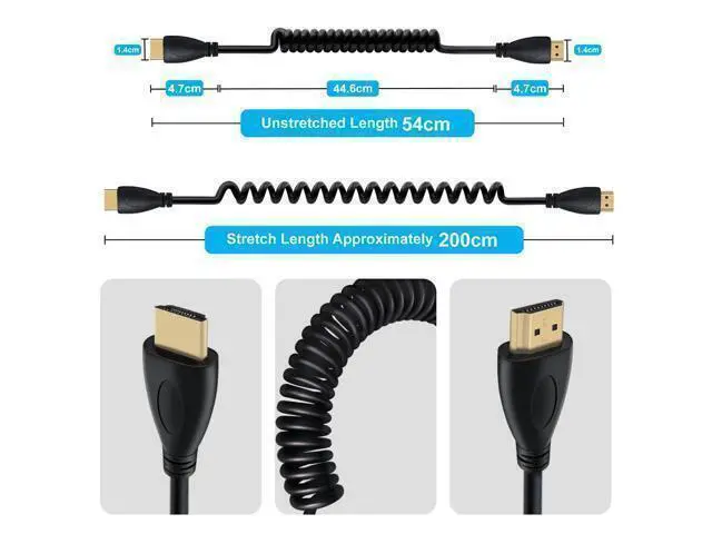 Alt view image 3 of 6 - Coiled HDMI Cable 4K @ 60Hz HDMI Cable High Speed 3D, ARC, Ethernet, for Laptop, Monitor, PS5, PS4, Xbox One, Fire TV, PC (Black 0.5-2m)