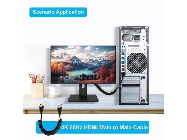 Alt view image 5 of 6 - Coiled HDMI Cable 4K @ 60Hz HDMI Cable High Speed 3D, ARC, Ethernet, for Laptop, Monitor, PS5, PS4, Xbox One, Fire TV, PC (Black 0.5-2m)