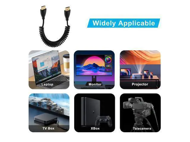 Alt view image 6 of 6 - Coiled HDMI Cable 4K @ 60Hz HDMI Cable High Speed 3D, ARC, Ethernet, for Laptop, Monitor, PS5, PS4, Xbox One, Fire TV, PC (Black 0.5-2m)