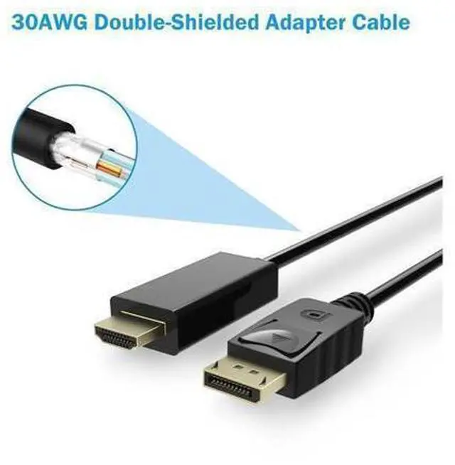 Alt view image 6 of 7 - Display Port to HDMI Cable, Gold Plated Displayport to HDMI Cable 6 Feet(Male to Male) for DisplayPort Enabled Desktops and Laptops to Connect to HDMI Displays