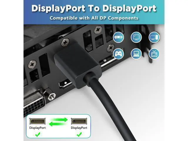 Alt view image 4 of 7 - 4K DisplayPort Cable, 6 FT DP to DP Cable 1.2, High Speed 4K@60Hz 2K@165Hz @144Hz 1080p for PC TV Laptop Gaming Monitor