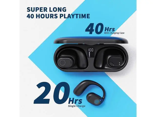 Alt view image 4 of 5 - Open Ear Bluetooth 5.3 Headphones, 40H Playtime Digital Display Case, Sports Earbuds with Earhooks