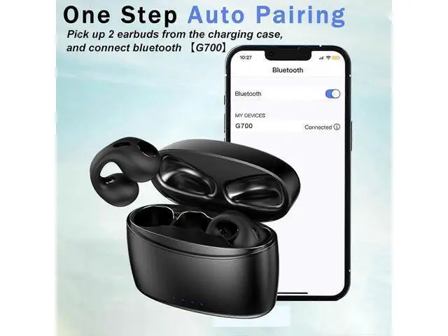 Alt view image 4 of 5 - Bone Conduction Earbuds Clip-On, Bluetooth 5.3 IPX5 Waterproof HiFi Open-Ear Headphones (Off White)