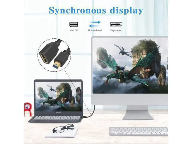 Alt view image 4 of 7 - 8K Mini Displayport to Displayport Extention Cable 1FT, Mini DP to DP1.4, Displayport Female to Mini Displayport Male Extention Cable Support Bi-Directional Transmission 30cm