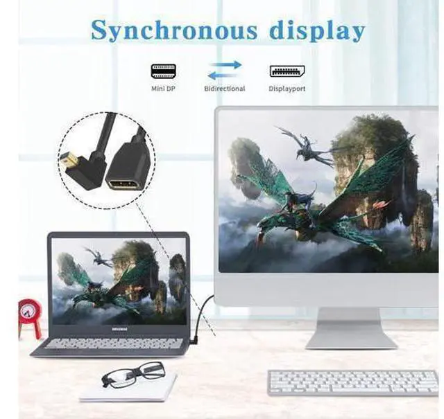 Alt view image 4 of 7 - Displayport to Mini Displayport Extension Cable 1.4, 8k Mini DP to DP, Up Angle Mini Displayport Male to Displayport Female Extention Cable for Laptop PC TV Gaming Monitor. 1Ft/30cm