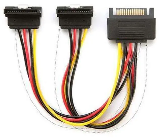 Main image of 15Pin Male to 2 Female 90 degree SATA Power Cable Adapter 20CM for PC Computer