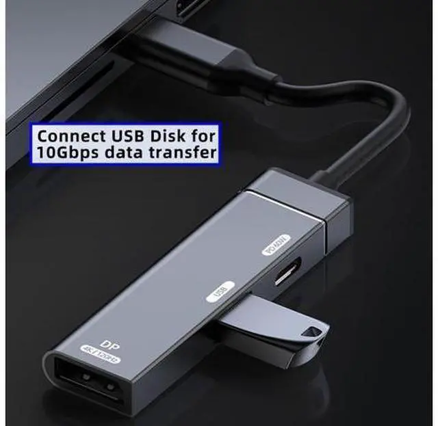 Alt view image 5 of 7 - Type-C to Displayport 4K@120hz & USB 3.0 OTG & Charger USB-C to Standard DP Converter Monitor Multiport Adapter with Female PD 60W Power Port