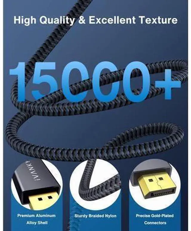 Alt view image 4 of 7 - 1.6ft/0.5M DisplayPort Cable, Short DP Cable for Gaming Monitor, TV, PC, Laptop and More, 4K@60Hz, 2K@144Hz, 2K@165Hz, Nylon Braided High Speed DisplayPort 1.2