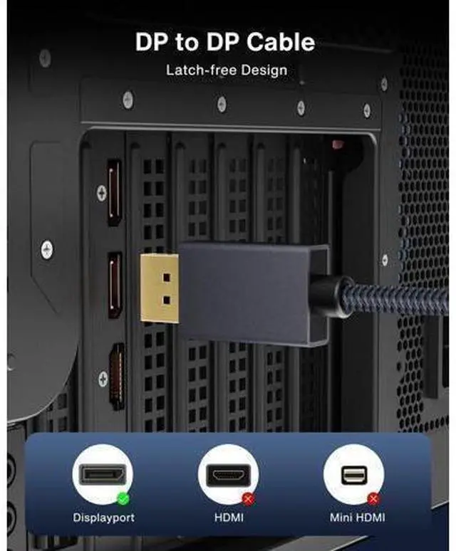 Alt view image 7 of 7 - 1.6ft/0.5M DisplayPort Cable, Short DP Cable for Gaming Monitor, TV, PC, Laptop and More, 4K@60Hz, 2K@144Hz, 2K@165Hz, Nylon Braided High Speed DisplayPort 1.2