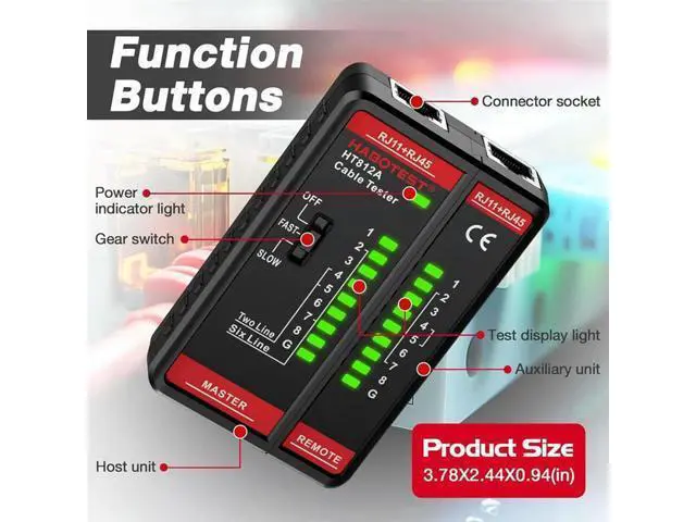Alt view image 3 of 4 - HABOTEST HT812A Network Cable Tester ,Cable Telephone Line Continuity Test For CAT5/CAT5E/CAT6/CAT6A, UTP/STP Network Test T