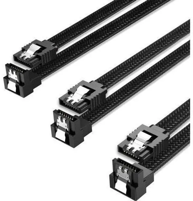 Main image of 3PACK SATA Cable III 3 Pack 90 Degree Straight to Right Angle 6Gbps HDD SDD SATA Data Cable with Locking Latch 50cm 18 Inch for SATA HDD, SSD, CD Driver, CD Writer Black