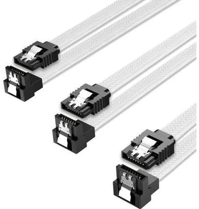 Main image of 3PACK SATA Cable III 3 Pack 90 Degree Straight to Right Angle 6Gbps HDD SDD SATA Data Cable with Locking Latch 50cm 18 Inch for SATA HDD, SSD, CD Driver, CD Writer, White