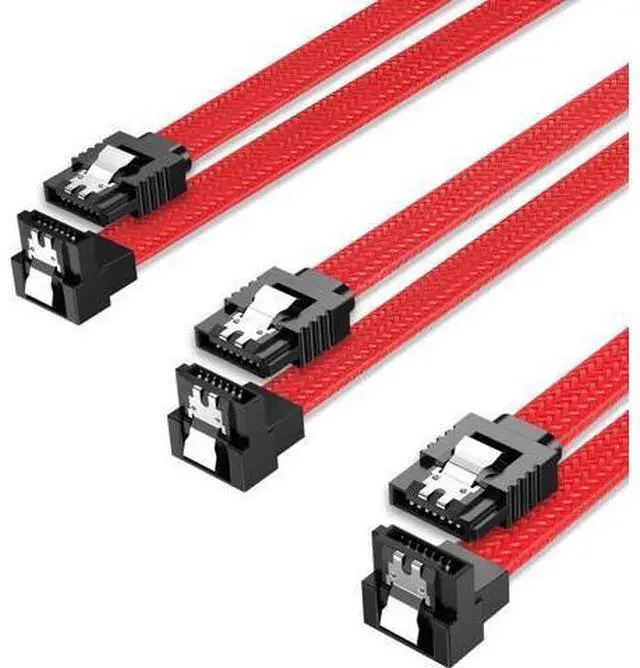 Main image of 3PACK SATA Cable III 3 Pack 90 Degree Straight to Right Angle 6Gbps HDD SDD SATA Data Cable with Locking Latch 50cm 18 Inch for SATA HDD, SSD, CD Driver, CD Writer Red