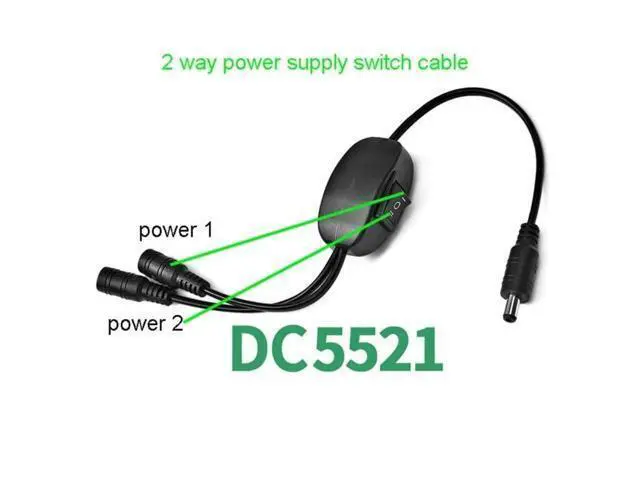 Alt view image 2 of 3 - 5.5x2.1mm 1 Male To 2 Female Plug Jack Splitter Connector Supply DC Power Cable with on-off Switches For CCTV Camera LED Strip