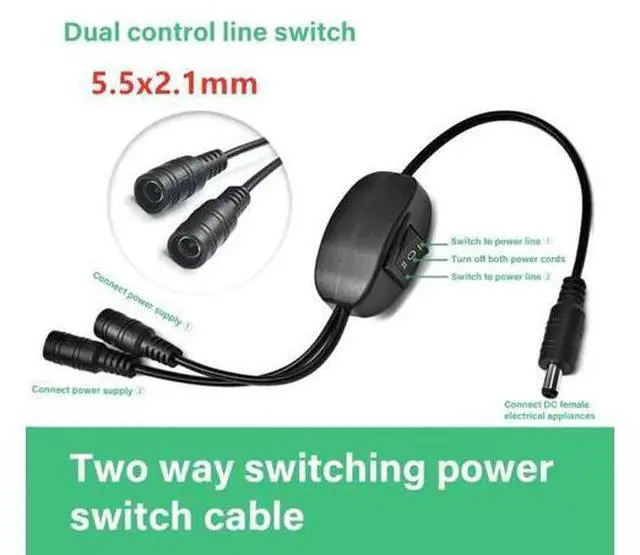 Main image of 5.5x2.1mm 1 Male To 2 Female Plug Jack Splitter Connector Supply DC Power Cable with on-off Switches For CCTV Camera LED Strip