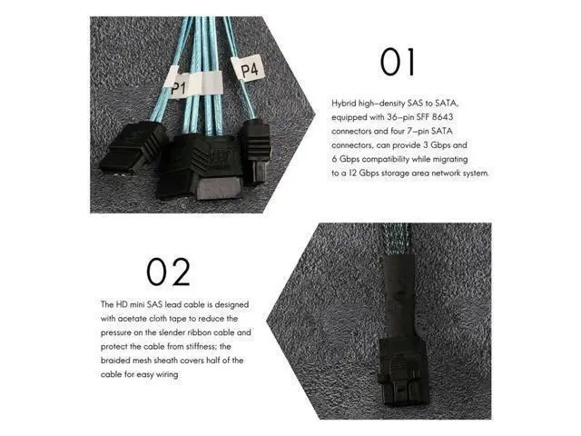 Alt view image 3 of 4 - Internal Mini SAS To SATA Cable, SFF-8643 For Raid Controller Hard Drive-AU64