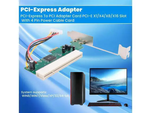 Alt view image 4 of 4 - PCI-Express To PCI Adapter Card PCI-E X1/X4/X8/X16 Slot With 4 Pin Power Cable Card