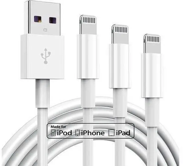 Main image of 3 Pack Apple MFi Certified iPhone Charger Cable Apple Lightning to USB Cable Cord 2.4A Fast Charging Apple Phone Long Chargers for iPhone 12/11/11Pro/11Max/ X/XS/XR/XS Max/8/7/6/5S/SE (3ft White)