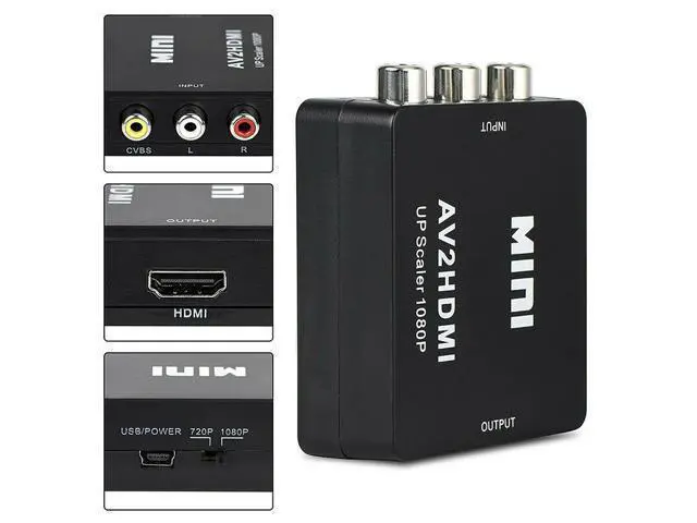 Alt view image 2 of 7 - RCA AV to HDMI Converter Adapter, 1080P 3 RCA CVBS Composite Video Audio Converter Adapter, Mini Composite CVBS to HDMI AV2 Converter with USB Cable for TV PC PS3 STB Xbox VHS VCR DVD (Black)