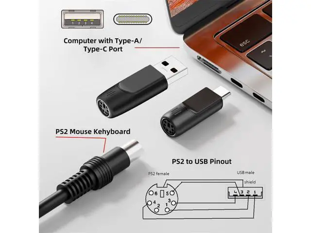 Alt view image 4 of 7 - 4pcs/lot USB 2.0 Type-A Type-C USB-C to PS2 Keyboard PS/2 Mouse Male to Female Adapter Mini-Din 6Pin