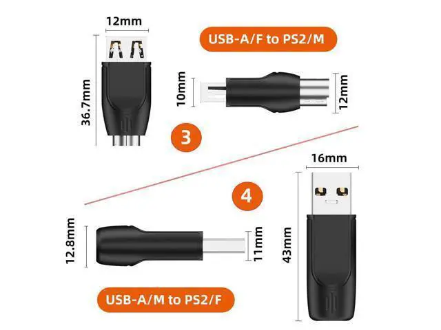Alt view image 6 of 7 - 4pcs/lot USB 2.0 Type-A Type-C USB-C to PS2 Keyboard PS/2 Mouse Male to Female Adapter Mini-Din 6Pin