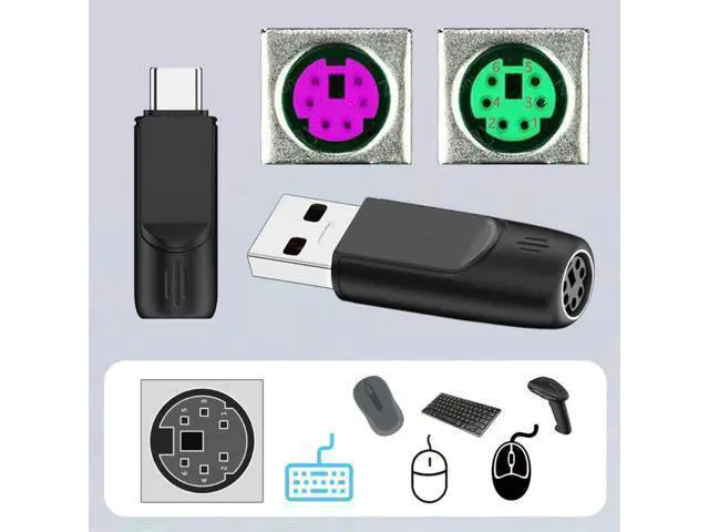 Alt view image 7 of 7 - 4pcs/lot USB 2.0 Type-A Type-C USB-C to PS2 Keyboard PS/2 Mouse Male to Female Adapter Mini-Din 6Pin