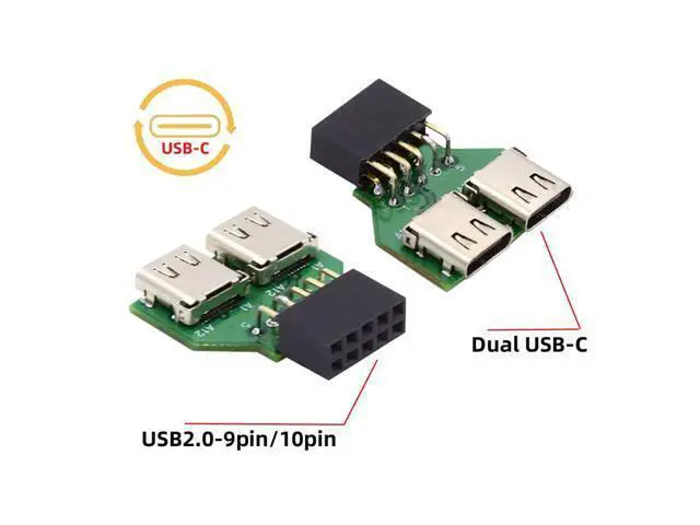 Alt view image 4 of 7 - Dual Ports USB 3.1 Type C USB-C Female to USB 2.0 Motherboard 9pin 10pin Header Adapter PCBA 480Mbps