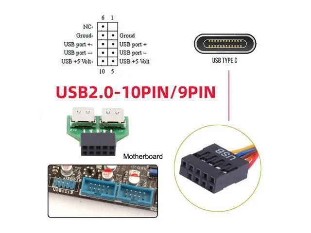 Alt view image 7 of 7 - Dual Ports USB 3.1 Type C USB-C Female to USB 2.0 Motherboard 9pin 10pin Header Adapter PCBA 480Mbps