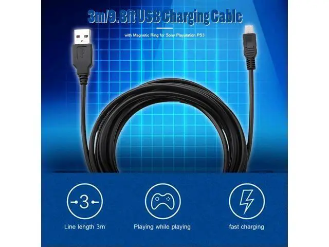 Alt view image 2 of 3 - 3m Mini USB Cable Power Supply Charge Wire w/Magnetic Ring USB Stable Safety Practical and Durability for Gamepad