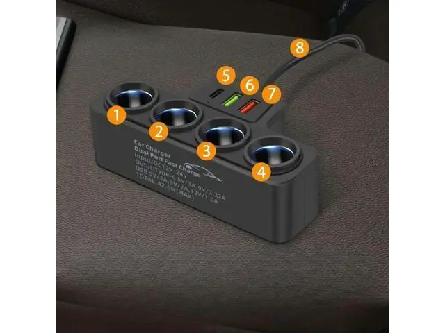 Alt view image 3 of 3 - 12V/24V Car Cigarette Lighter Adapter 4-Socket 3.1A Charger Charger USB Car USB+QC3.0+PD3.1A Accessories 120W Power Outlet