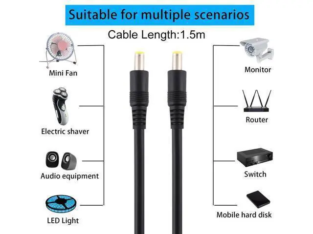 Alt view image 6 of 6 - DC Power Plug 5.5 x 2.5mm Male to Male Adapter Connector Cable, Cable Length:1.5m 1.5m (Black)