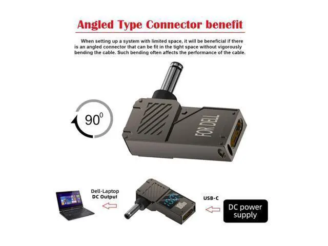 Alt view image 2 of 7 - USB C to DC Adapter,USB C Female to DC 4.5x3.0mm DE Barrel Jack Plug PD 100W Laptop Fast Charging Adapter with Wattage Display