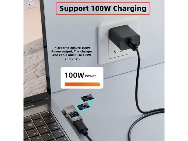 Alt view image 6 of 7 - USB C to DC Adapter,USB C Female to DC 4.5x3.0mm DE Barrel Jack Plug PD 100W Laptop Fast Charging Adapter with Wattage Display