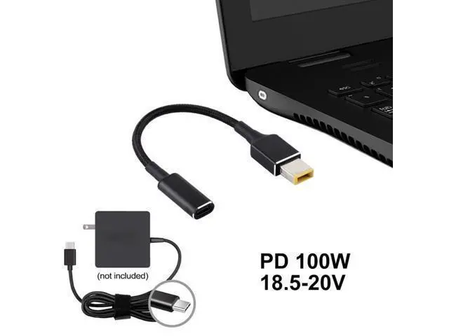 Alt view image 5 of 5 - PD 100W 18.5-20V Square Plug to USB-C / Type-C Adapter Nylon Braid Cable for Thinkpad / ThinkBook / Xiaoxin