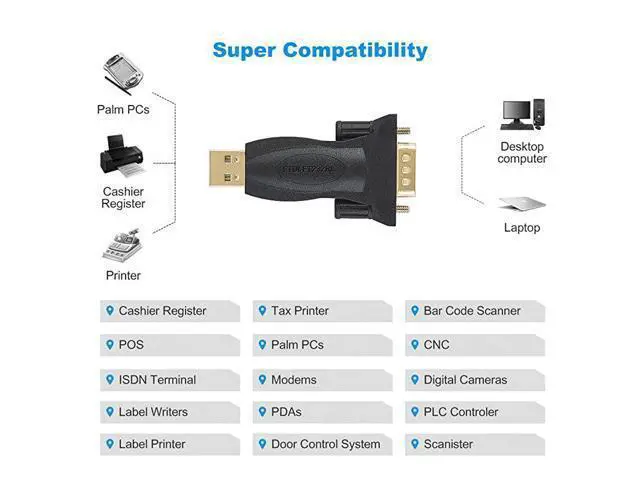 Alt view image 3 of 7 - USB to RS232 Adapter with FTDI Chipset USB to RS232 Male DB9 Serial Converter for Cashier Register Modem Scanner Industriual Machinery CNC Black