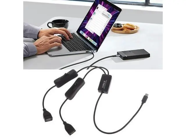 Alt view image 3 of 3 - USB 3.1 Type-C OTG HUB Cable 2 in 1 USB C 3.1 Male to Female Plug Cable Hub Type-C to Double USB 2.0 converter cable