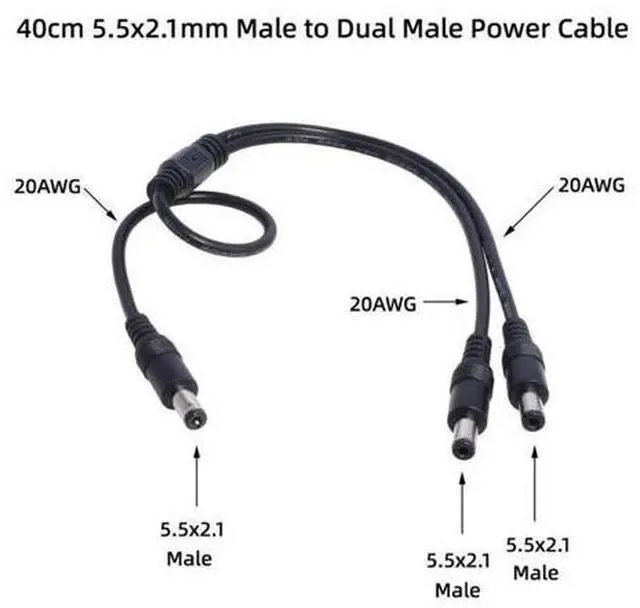 Main image of 5.5mm*2.1mm 1 Male to 2 Male Connector Male to Male Plug DC Power Splitter Cable CCTV LED Strip Light Power Supply Adapter