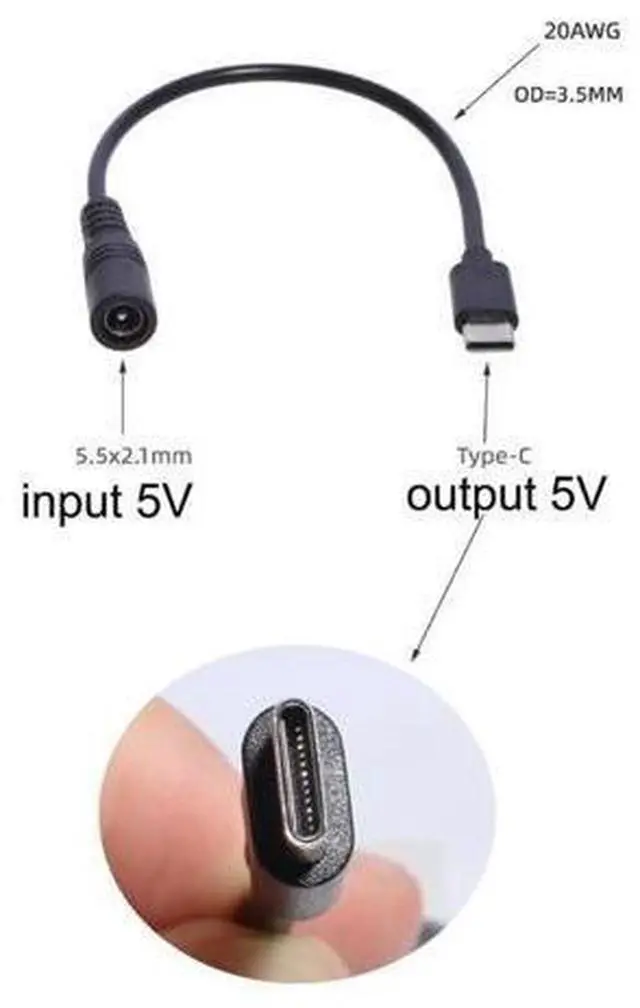 Alt view image 2 of 3 - Type-C male to 5.5x2.1 Female Cable 5521 to Type-C Connector Power Supply Cord 5.5x2.1mm Adapter USB Type C Converter