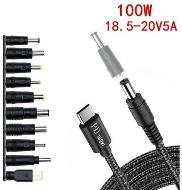 Main image of 100W TypeC DC Power Adapter Kits Universal 5.5 mm x 2.1 mm DC AC Power Adapter 10 Tips Connector For Laptop Power Supply Plug