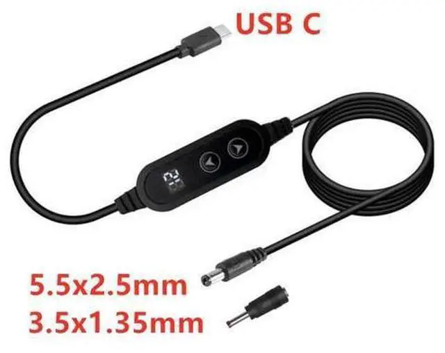 Main image of Type C to DC 5.5x2.5mm 3.5x1.35mm Power Adapter Cord 5-20V Adjustable Voltage PD Fast Charging Cable for Laptop Routers Cameras