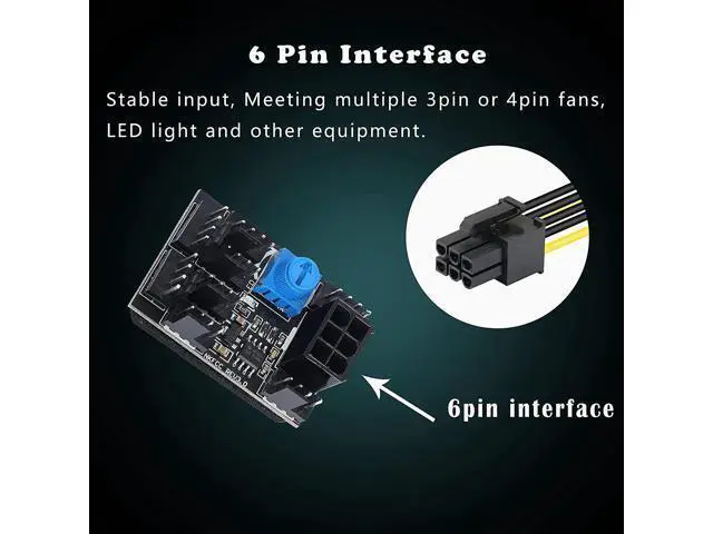 Alt view image 2 of 6 - 3 Pin 4 Pin Fan Adapter PWM PC Chassis Cooling Fan Hub 8 Way Splitter 12V Speed Controller with 6 Pin Power Port